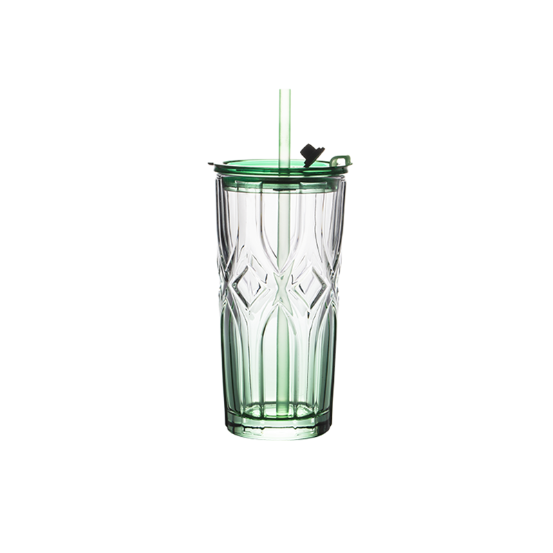 Criss-Cross Sea Green Glass Straw Cup