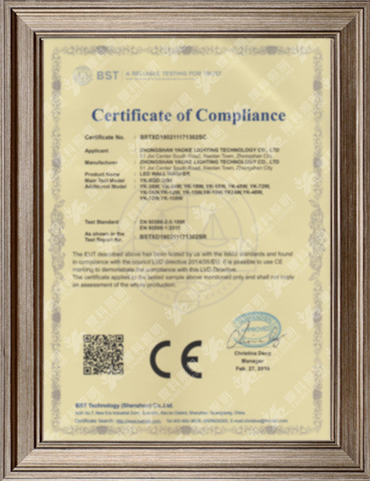 Wall Washer CE Certificate