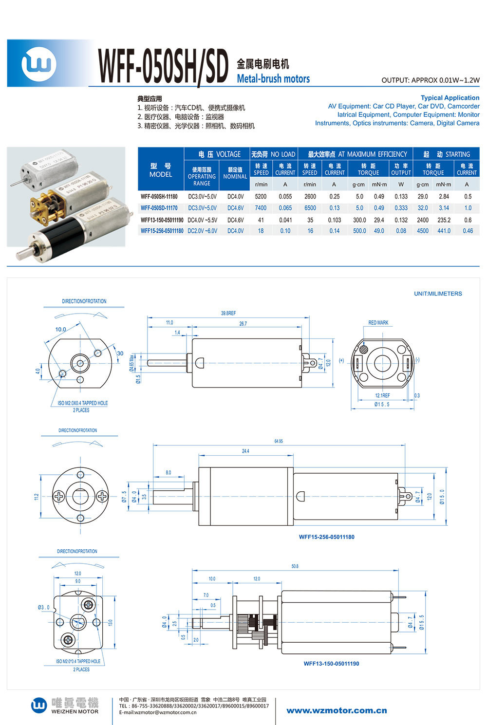 WFF-050SH/SD Carbon-brush motors