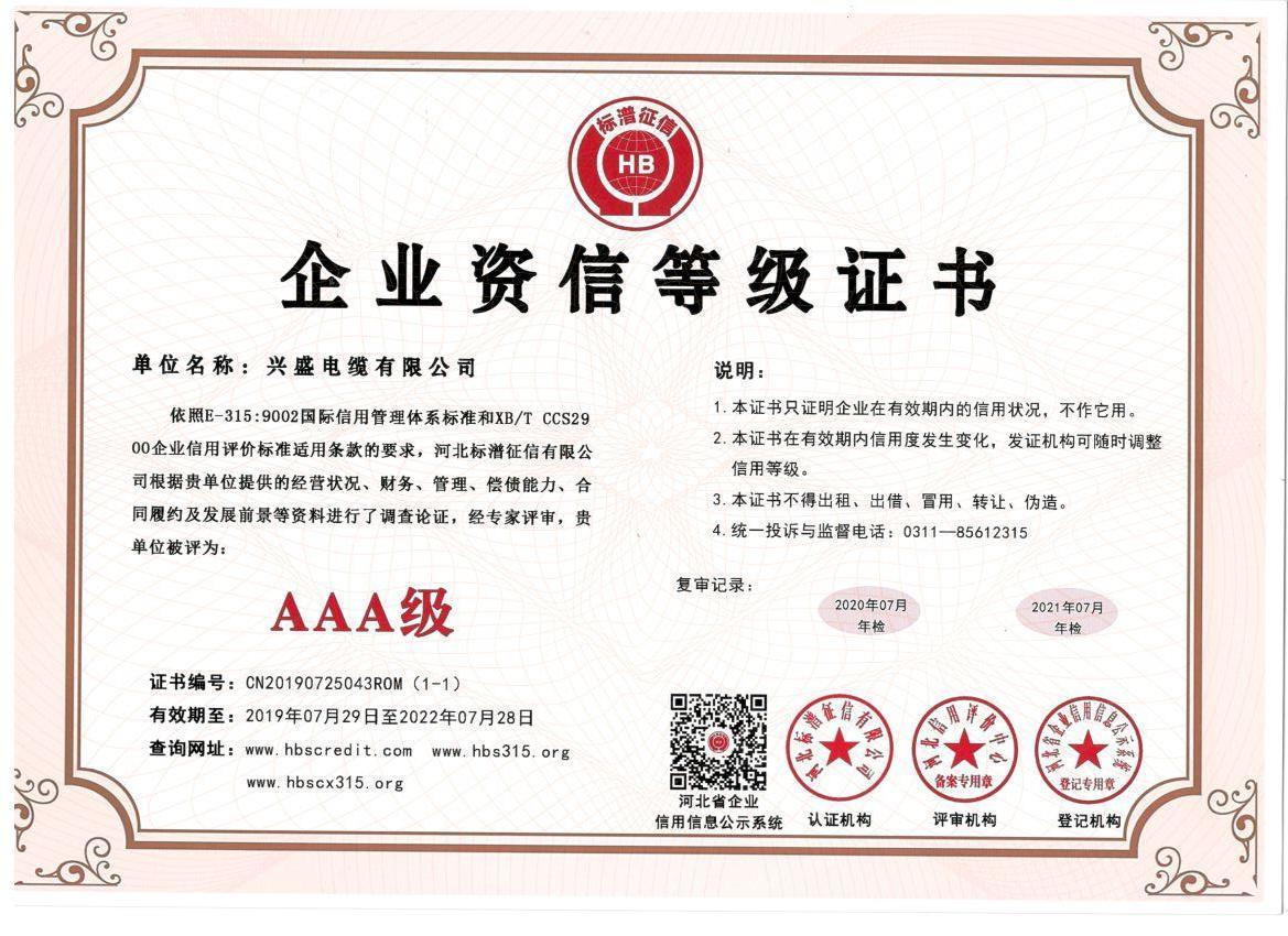 AAA-level enterprise credit rating certificate