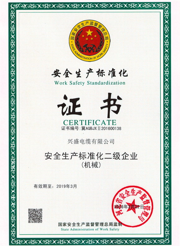 Safety production standardization certificate Safety production standardization certificate