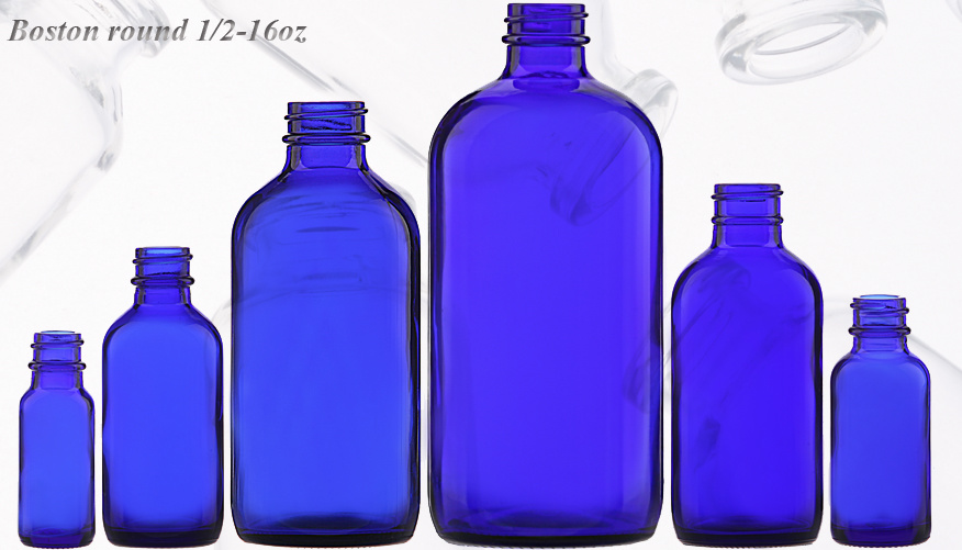 Blue Boston round bottles