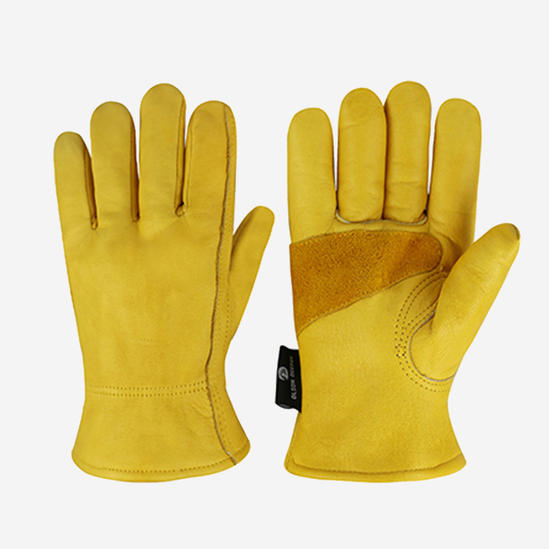 Golden cowhide driver gloves