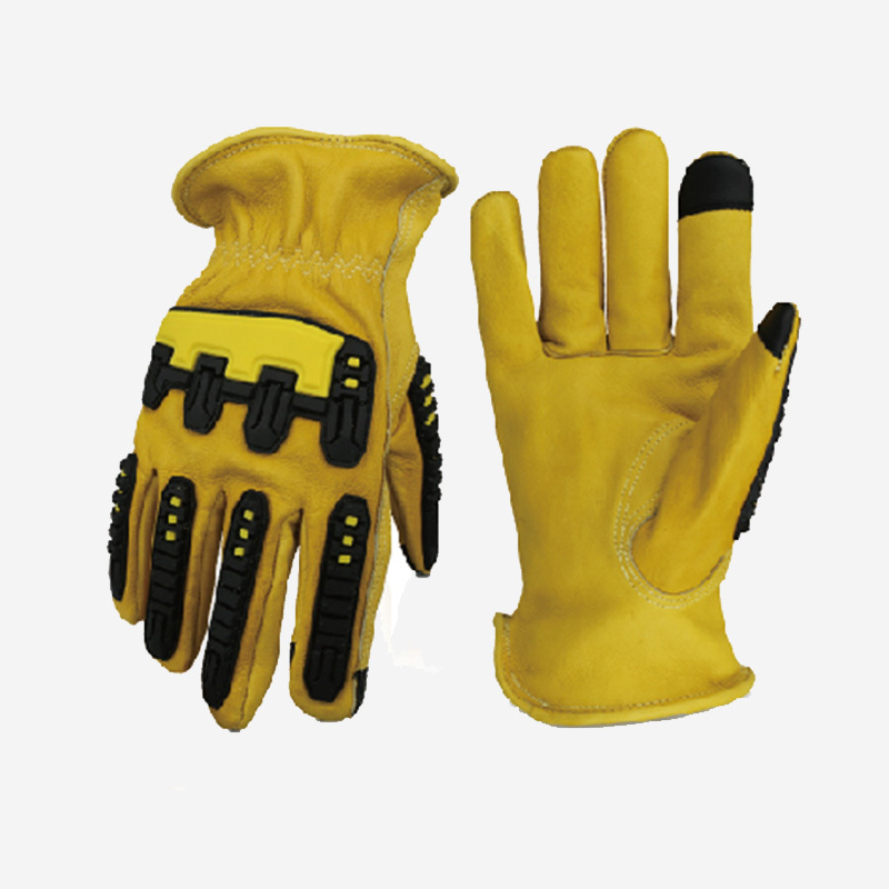 gants mécaniques en cuir imperméable doré.