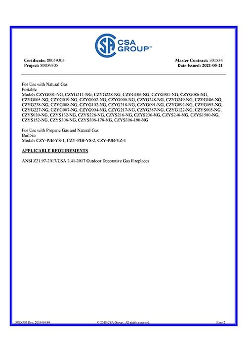 CSA certificate No.80059305