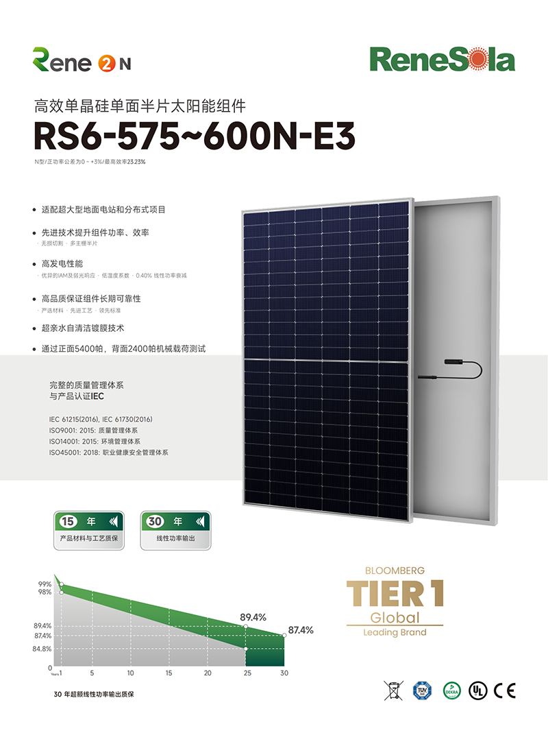 RS6-575~600N（ N型182-144单面单玻组件）