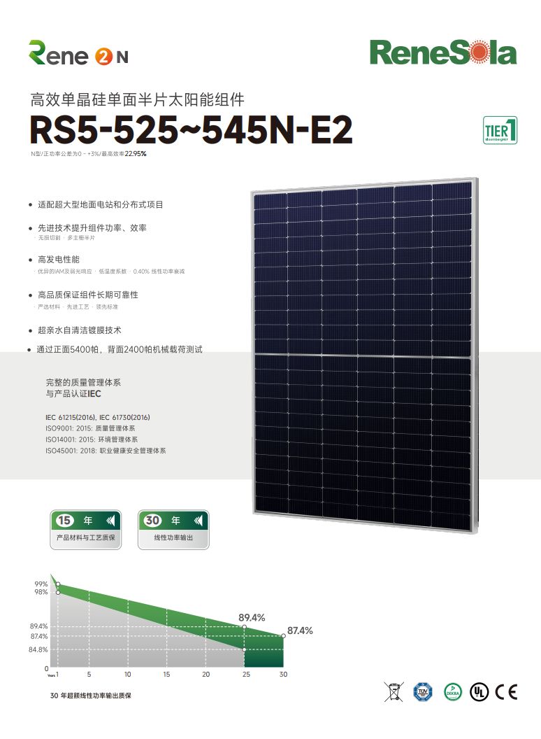 中文RS5-525~545N（N型182-132单面单玻组件）