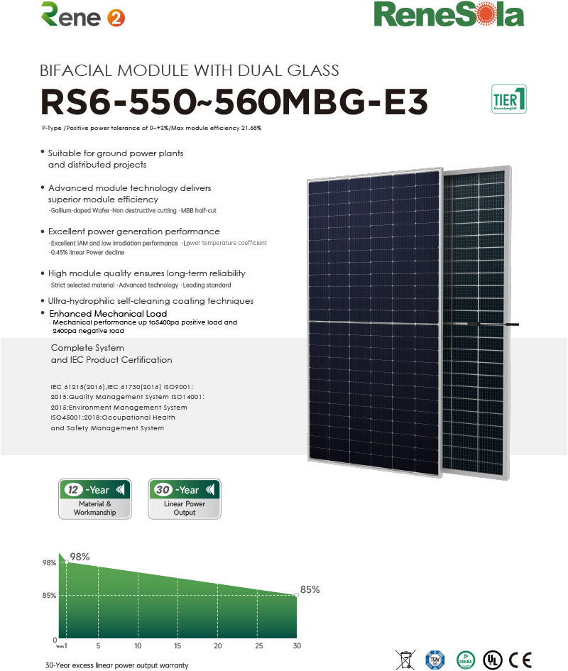 RS6-550~560MBG(182-144 bifacial module with dual glass)