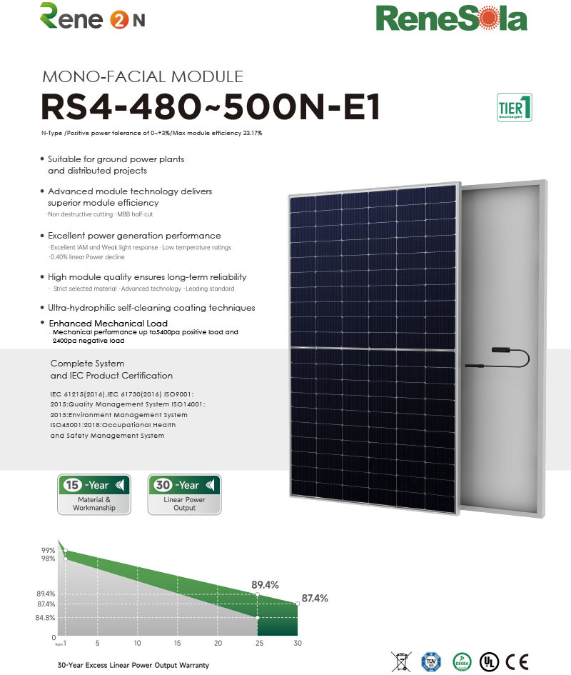 RS4-480~500NN-type (182-120 mono-facial module )