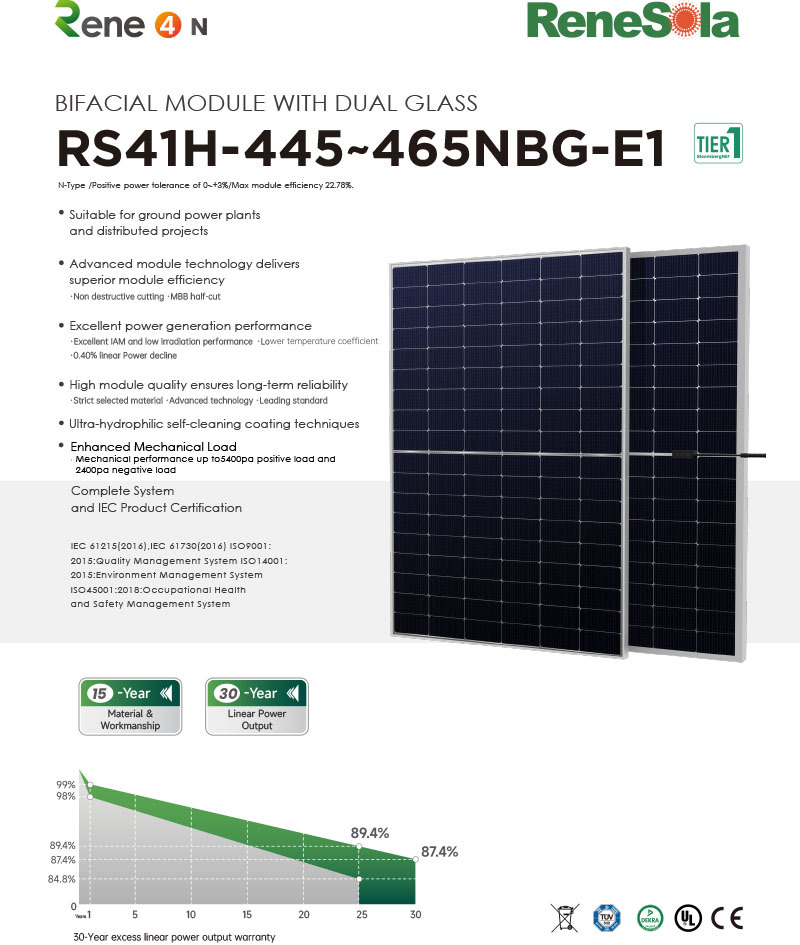 RS41H-445~465NBG N-type (182.2-191.6-108 bifacial module with dual glass)