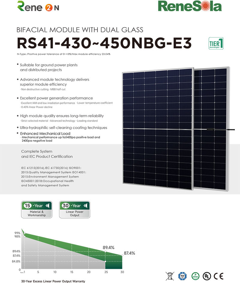 RS41-430~450NBG N-type (182-108 bifacial module with dual glass)