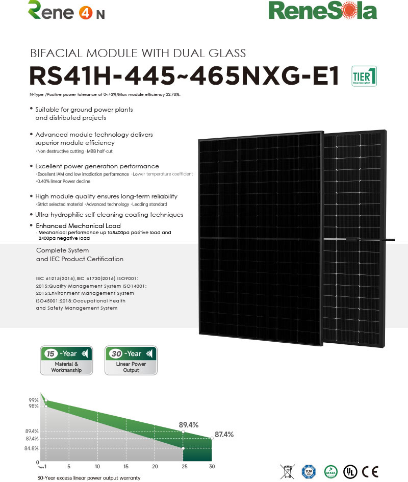 RS41H-445~465NXG N-type (182.2-191.6-108 bifacial module with dual glass)