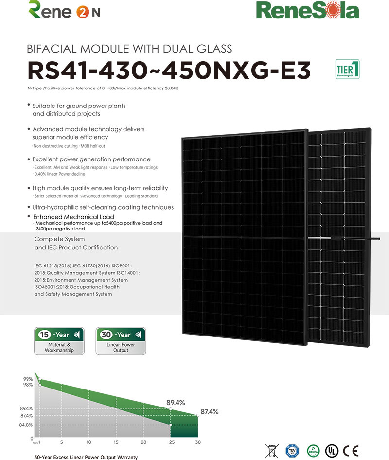 RS41-430~450NXG N-type (182-108 bifacial module with dual glass with full black)