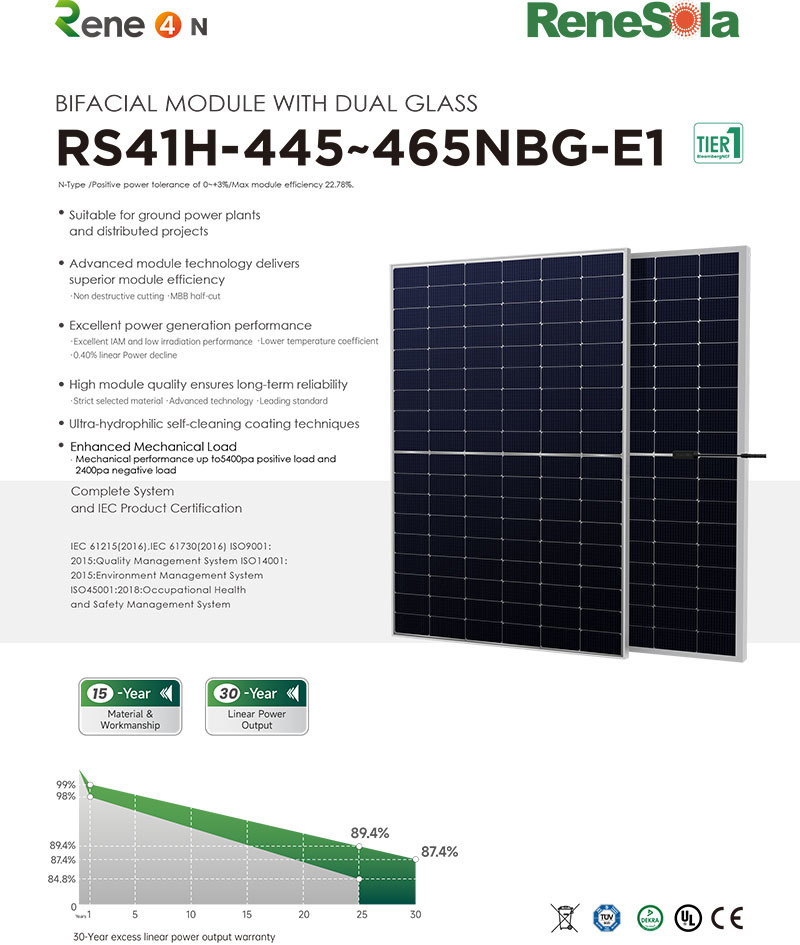 RS41H-445~465NBG N-type (182.2-191.6-108 bifacial module with dual glass)