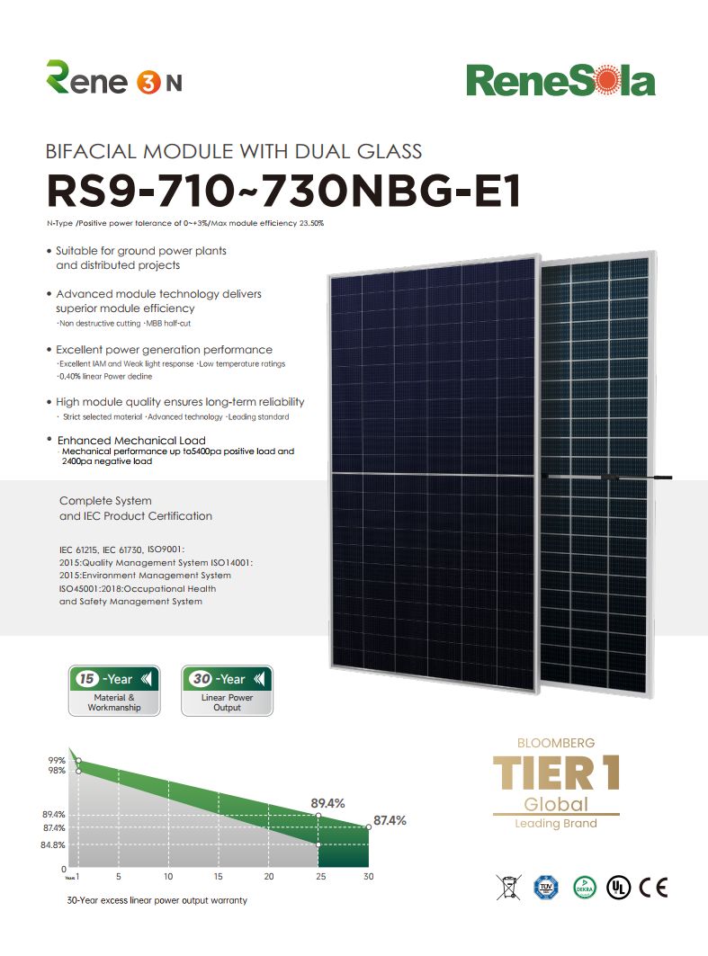 RS9-710~730NBG N-type (210-132 bifacial module with dual glass)