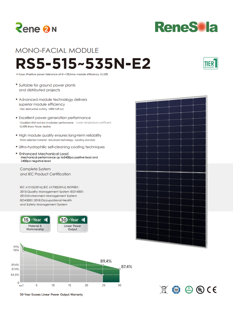 RS5-515~535N N-type (182-132 mono-facial module )