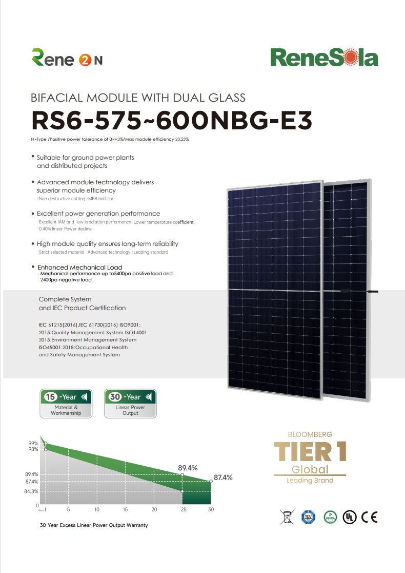RS6-575-600NBG N-type (182-144 bifacial module with dual glass)