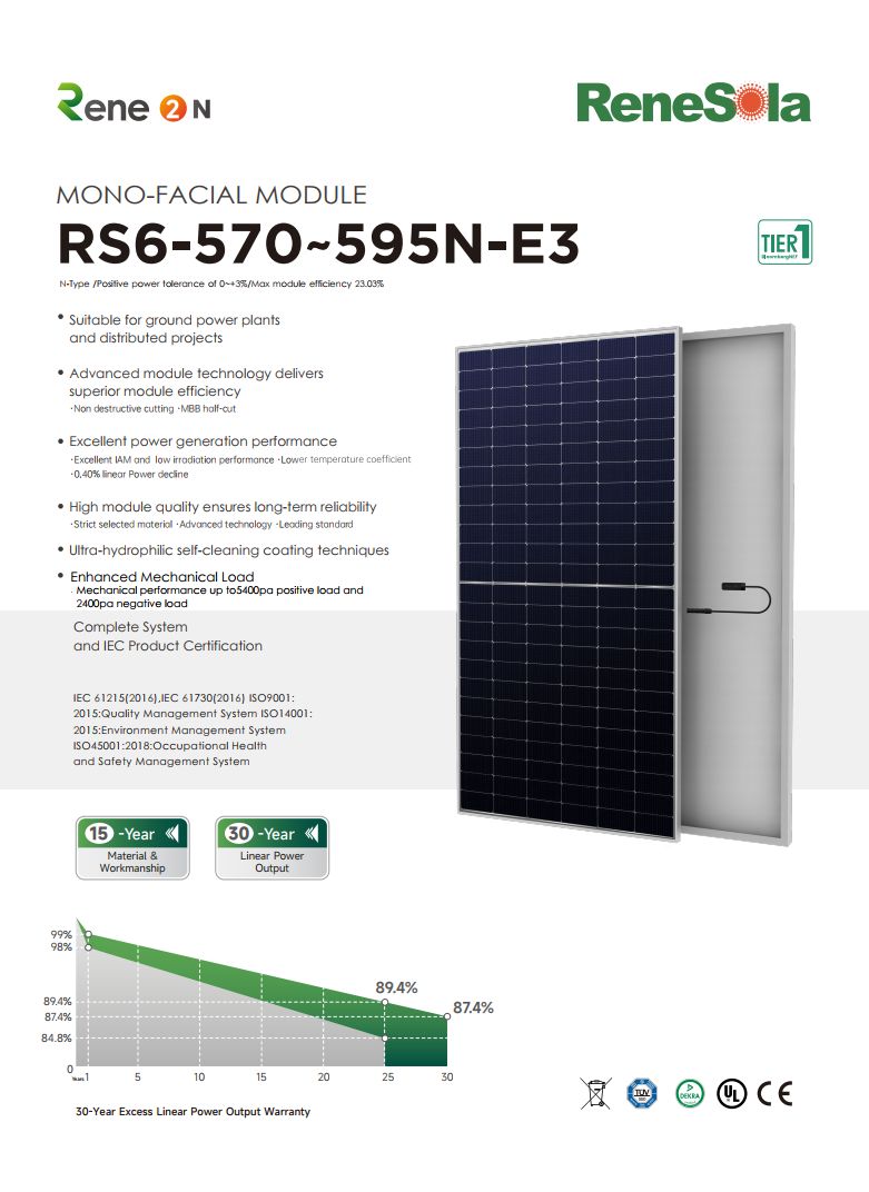 RS6-570-595N N-type (182-144 mono-facial module )