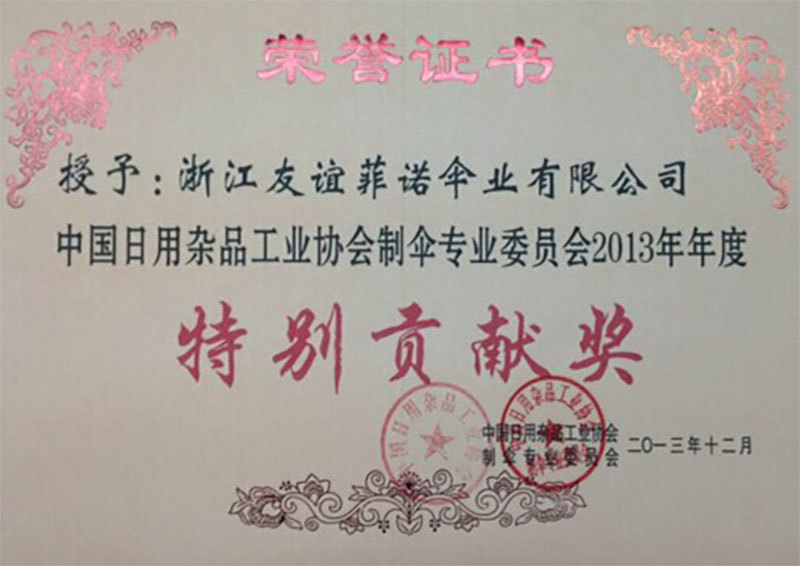 中国日用杂品工业协会制伞专业委员会2013年年度特别贡献奖
