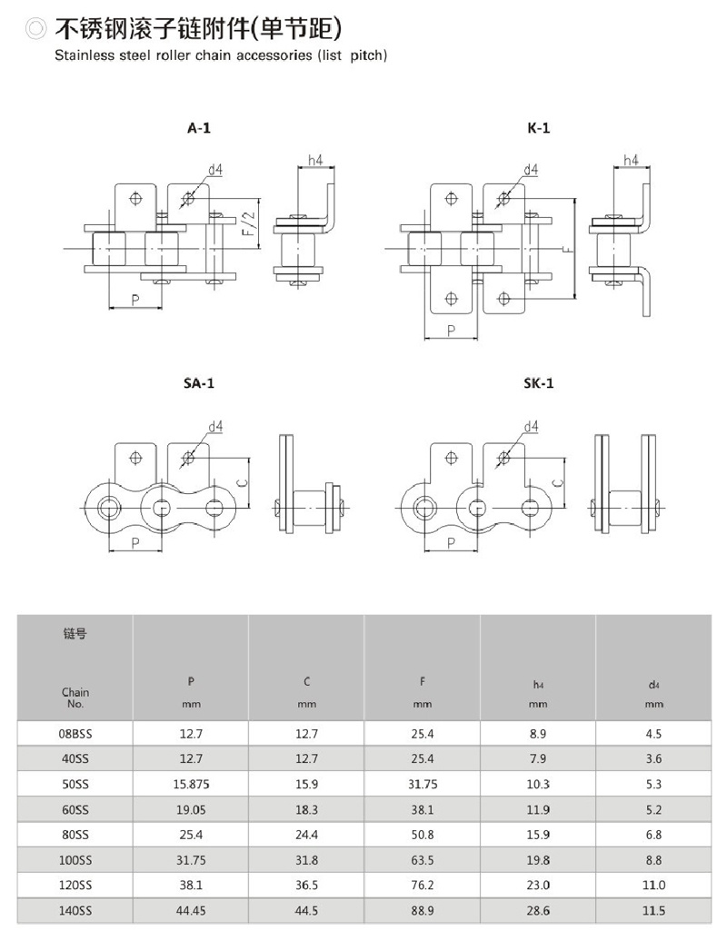 不銹鋼滾子鏈附件(單節(jié)距)