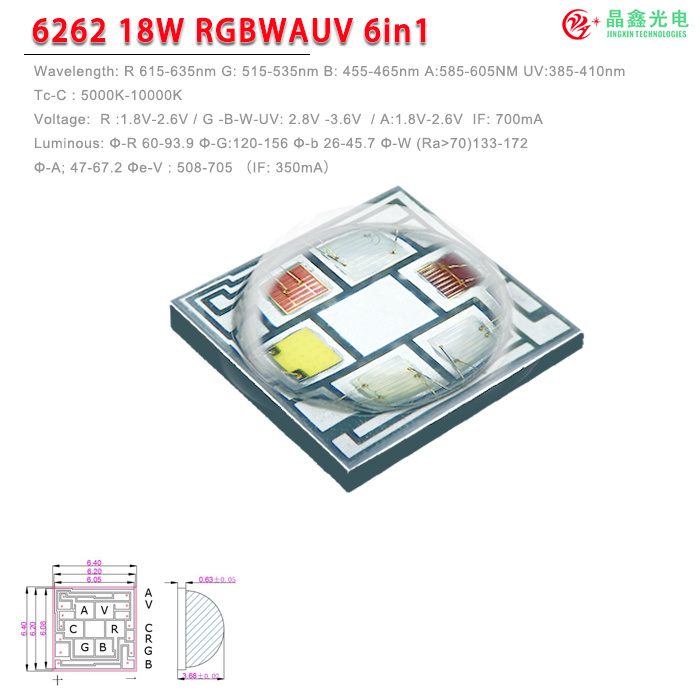 陶瓷-18W-6262-RGBCAV LED 灯珠 大功率彩色光源 贴片灯珠