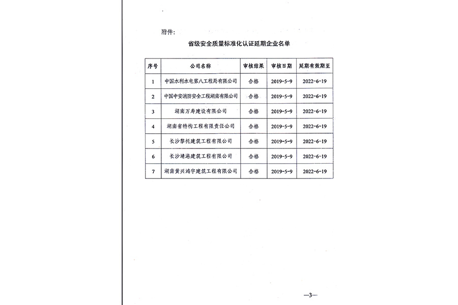 湖南省安全質量標準化認證企業名單