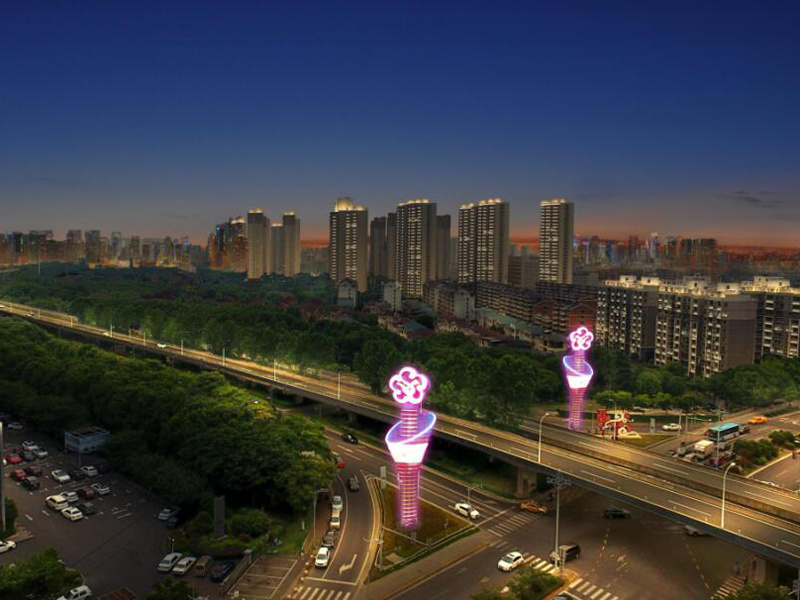 Night scene lighting along both sides of the road in Xishan District