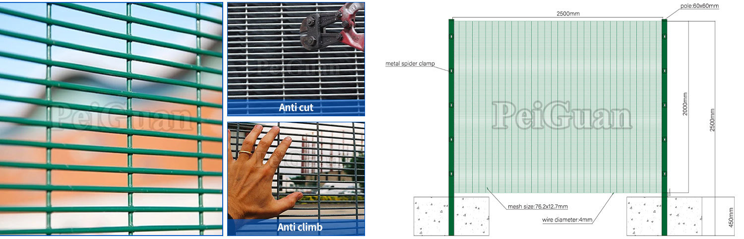 High-Security 358 Anti Climb Fence Welded Mesh Fencing
