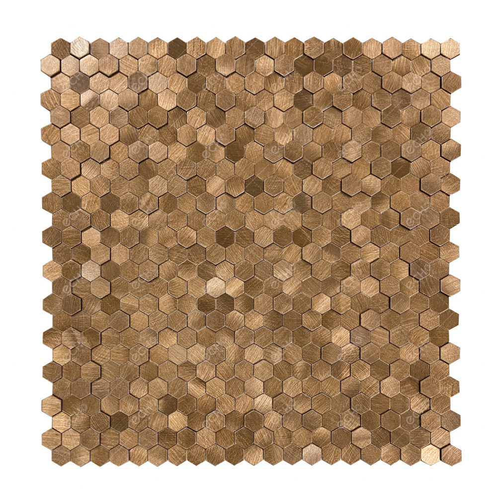 Mini Bronze Hex Peel And Stick Metallic Mosaic Tiles