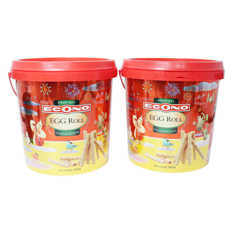 custom round printed logo color plastic bucket with lidcustom candy plastic food packaging bucket food  with handle