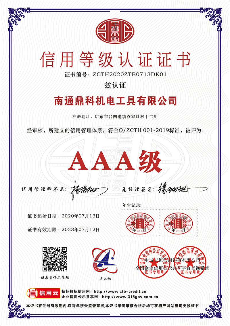 AAA credit rating certificate