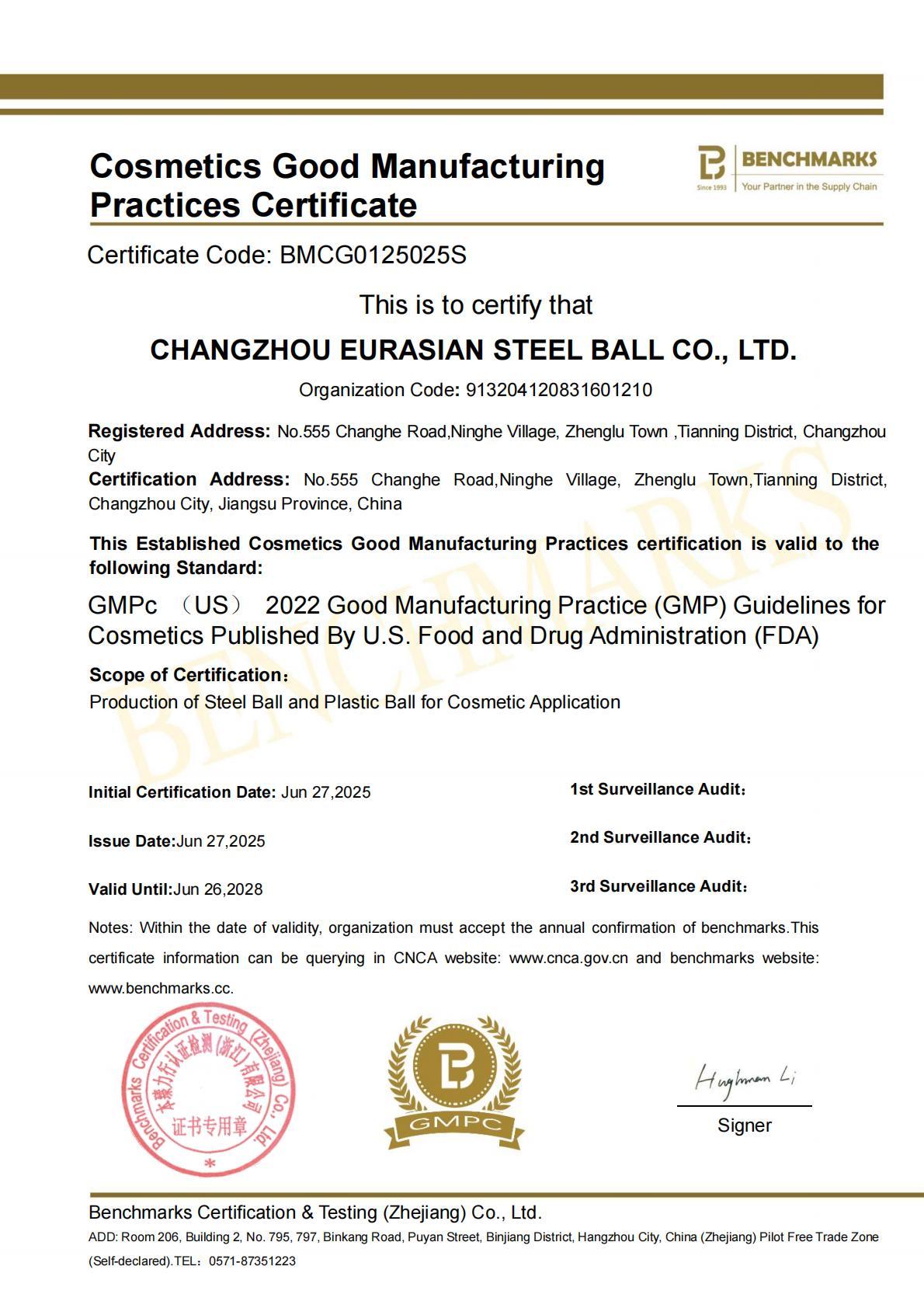 Cosmetics Good Manufacturing Practices Certificate Cosmetics Good Manufacturing Practices Certificate