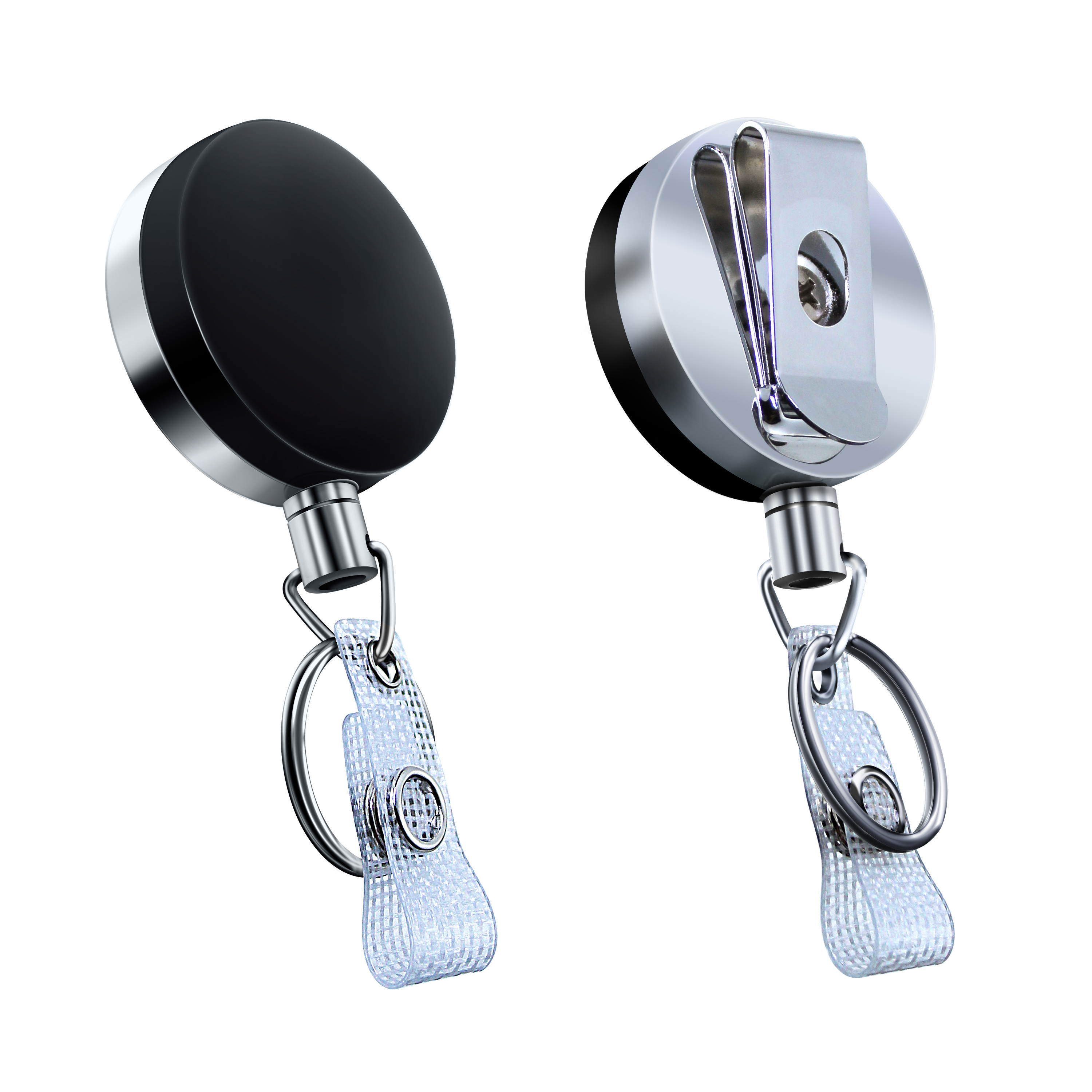 (R2120-3300) Black /Chrome Heavy-Duty badge Reel with Nylon Cord Reinforced Vinyl Strap & Belt Clip