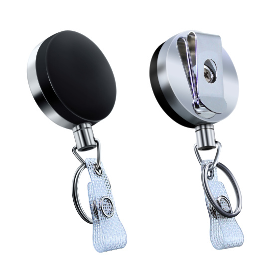 Bulk 25 Pack - Heavy Duty Badge Reel with Metal Cord and Belt Clip - All  Metal Retractable I'd, Key Holder with Steel Wire Cable - Black & Chrome