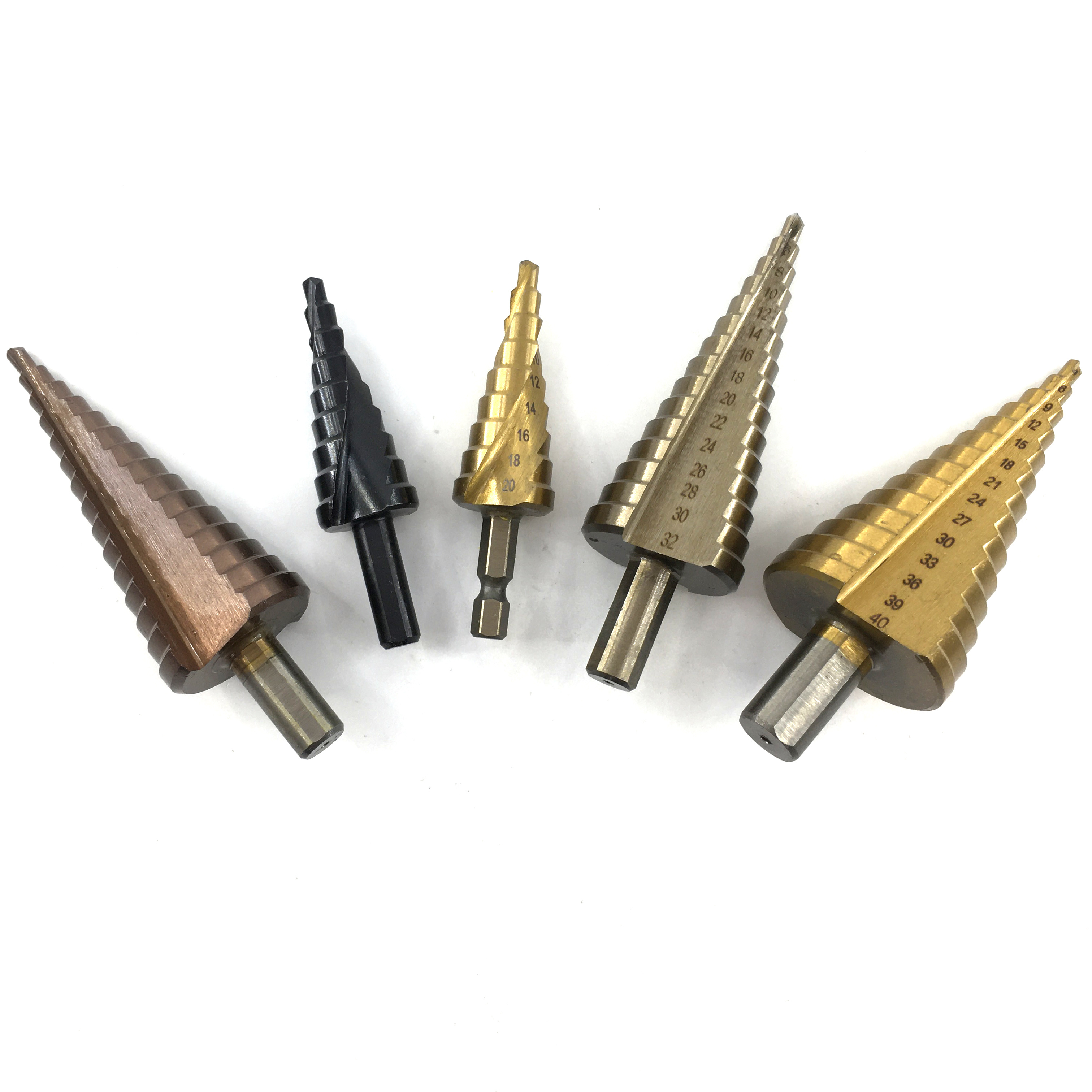 Triangle/Round/Straight Shank Titanium Step Drill Bits High Speed Steel Drill Cone Bits HSS Spiral/Straight/Double Flute Step Drill Bits