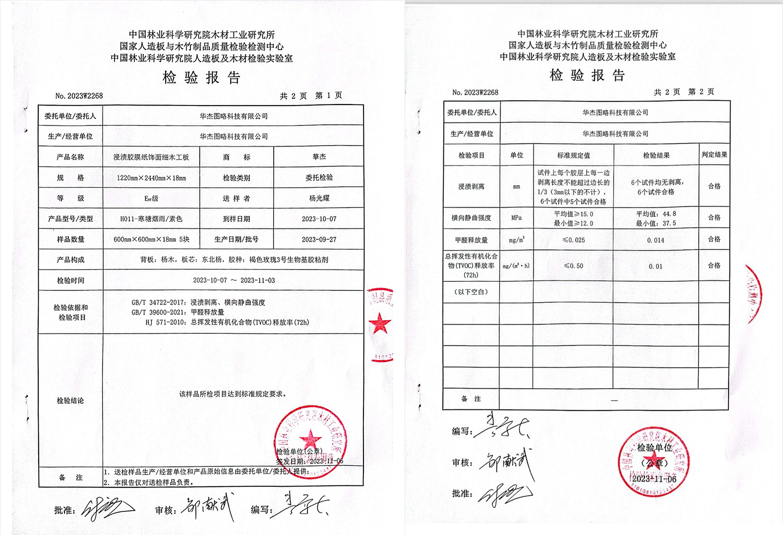 2023.11华杰生态板检测报告