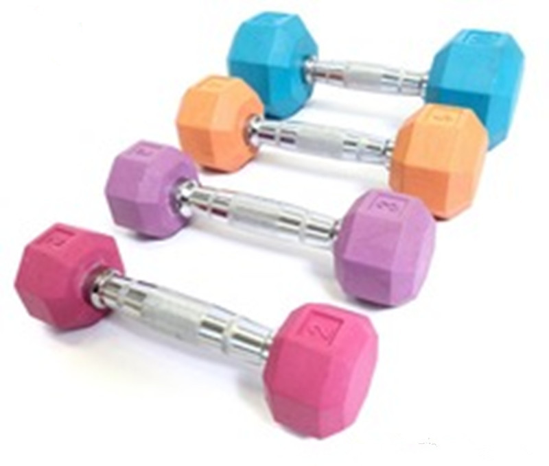 Colorful Rubber Coated Hex Dumbbell