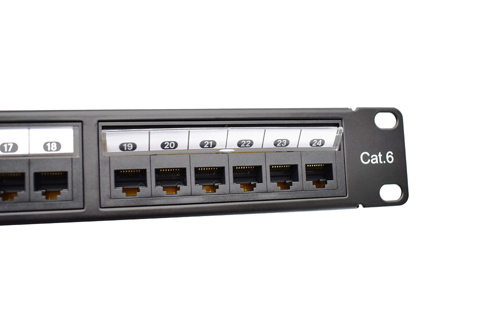 1U Cat6 Patch Panel 24port,unshielded，w/collapsible cable bar