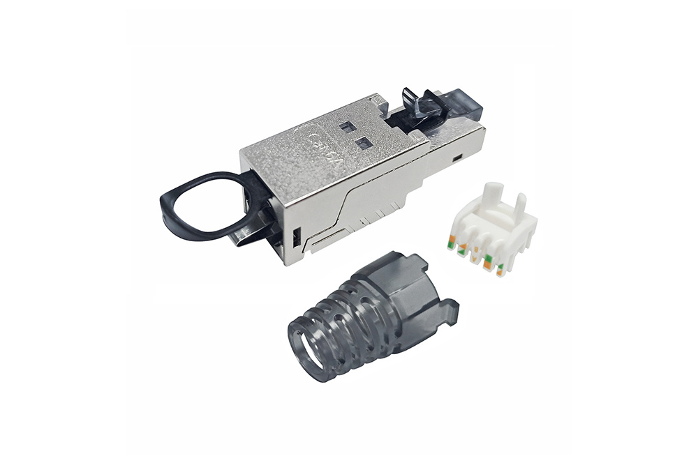Cat.6A 180°Zine Die Toolless Field RJ45 Plug(With Pull-ring）