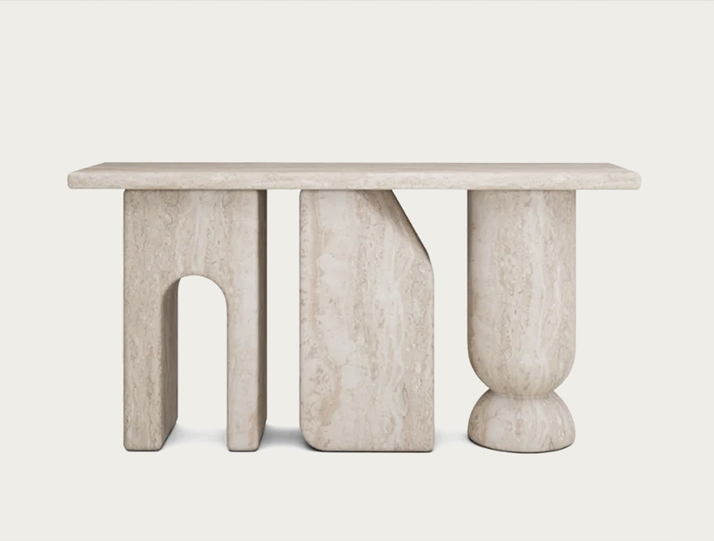 Sculptural Travertine Console Table