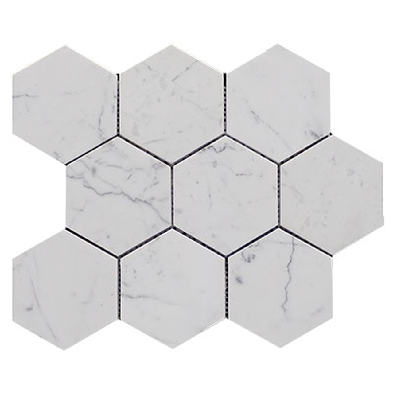 White Carrara Marble 4x4 Hexagon Polished Mosaic