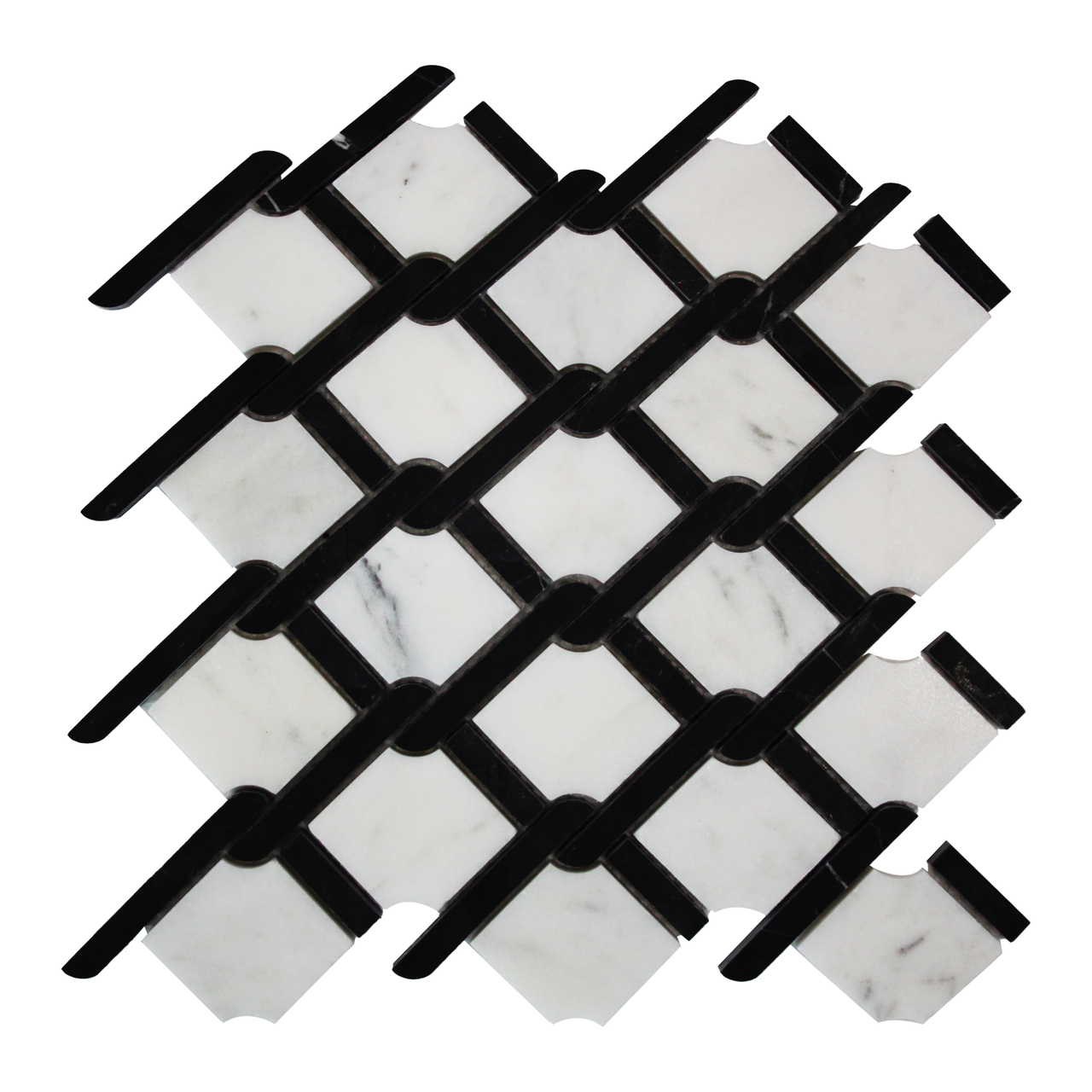 Carrara Marble Rope Design with Black Strips Mosaic