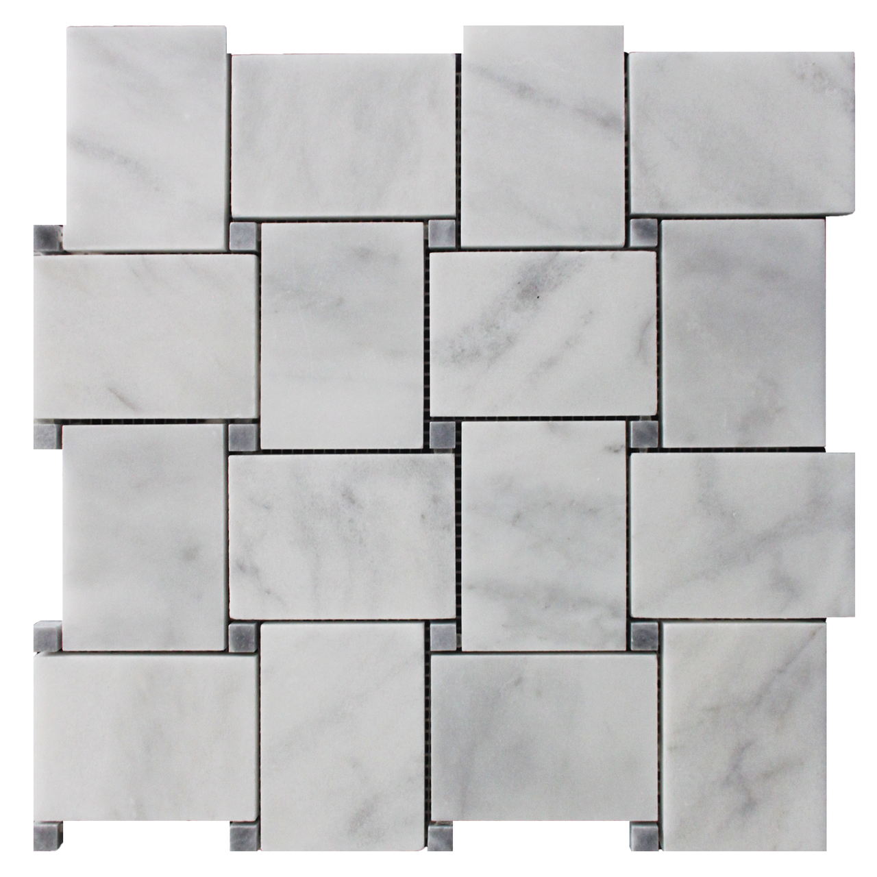 Carrara Bianco Honed 2x3 Wide Basketweave Gray Dot