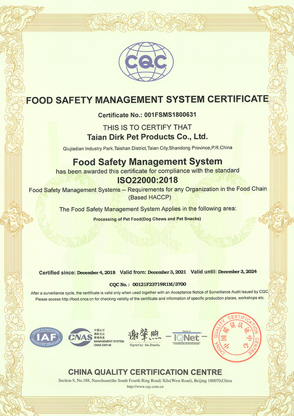 FOOD SAFETY MANAGEMENT SYSTEM CERTIFICATEQ