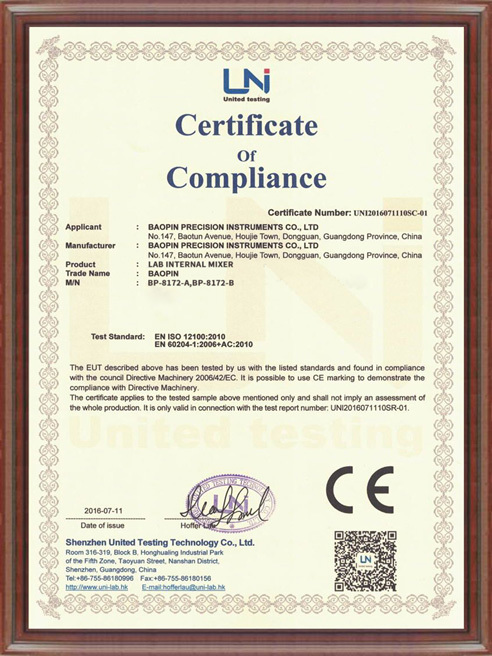 CE-certificate-internal mixer