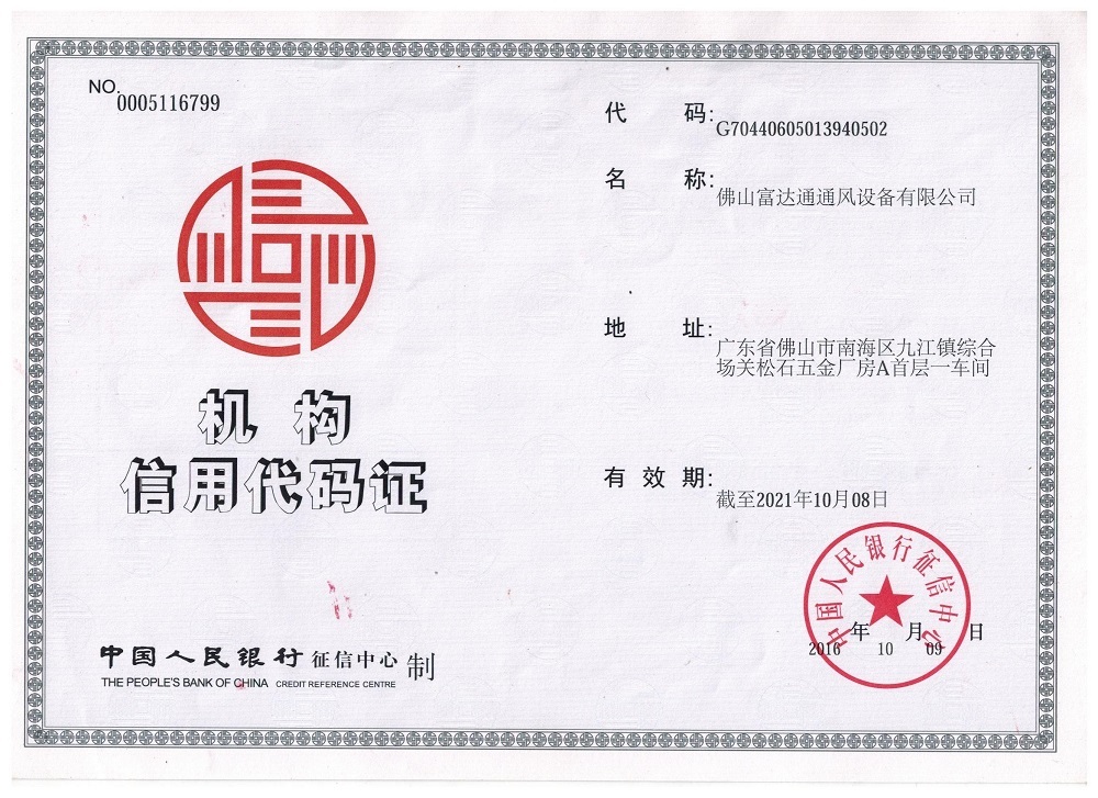 Certificate of Credit Institution Code