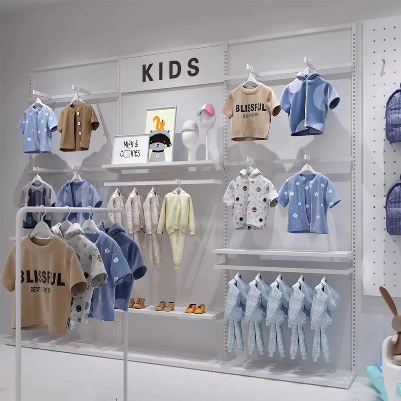 Children's clothing store display shelf wall hanging shelves iron gold display rack combination