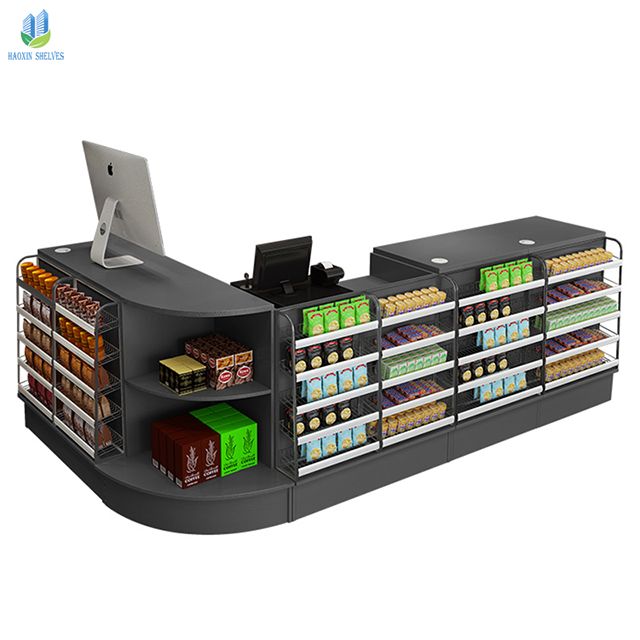 Corner wooden cashier table simple shop counter design cashier counter supermarket