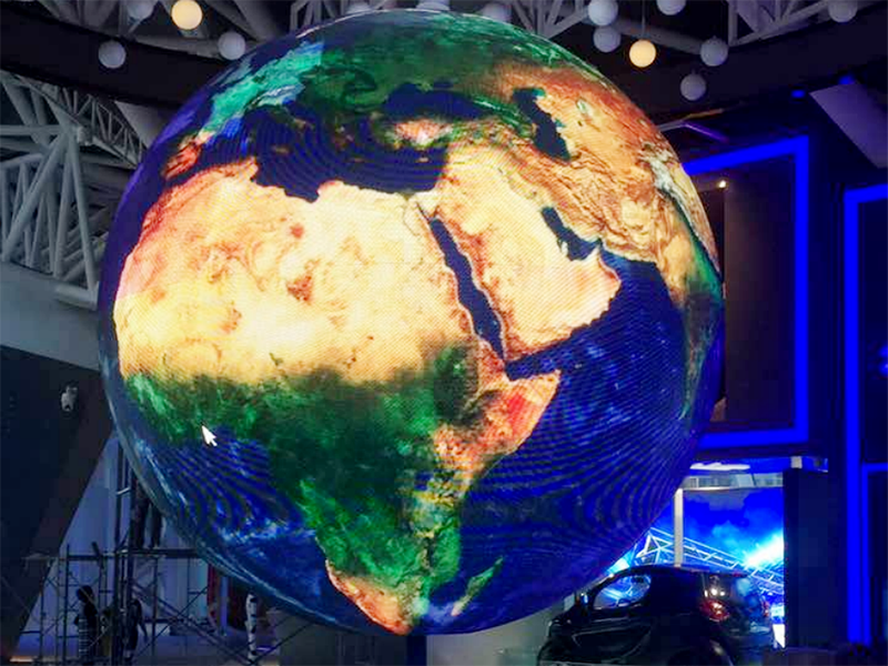 Spherical screen case of an exhibition hall