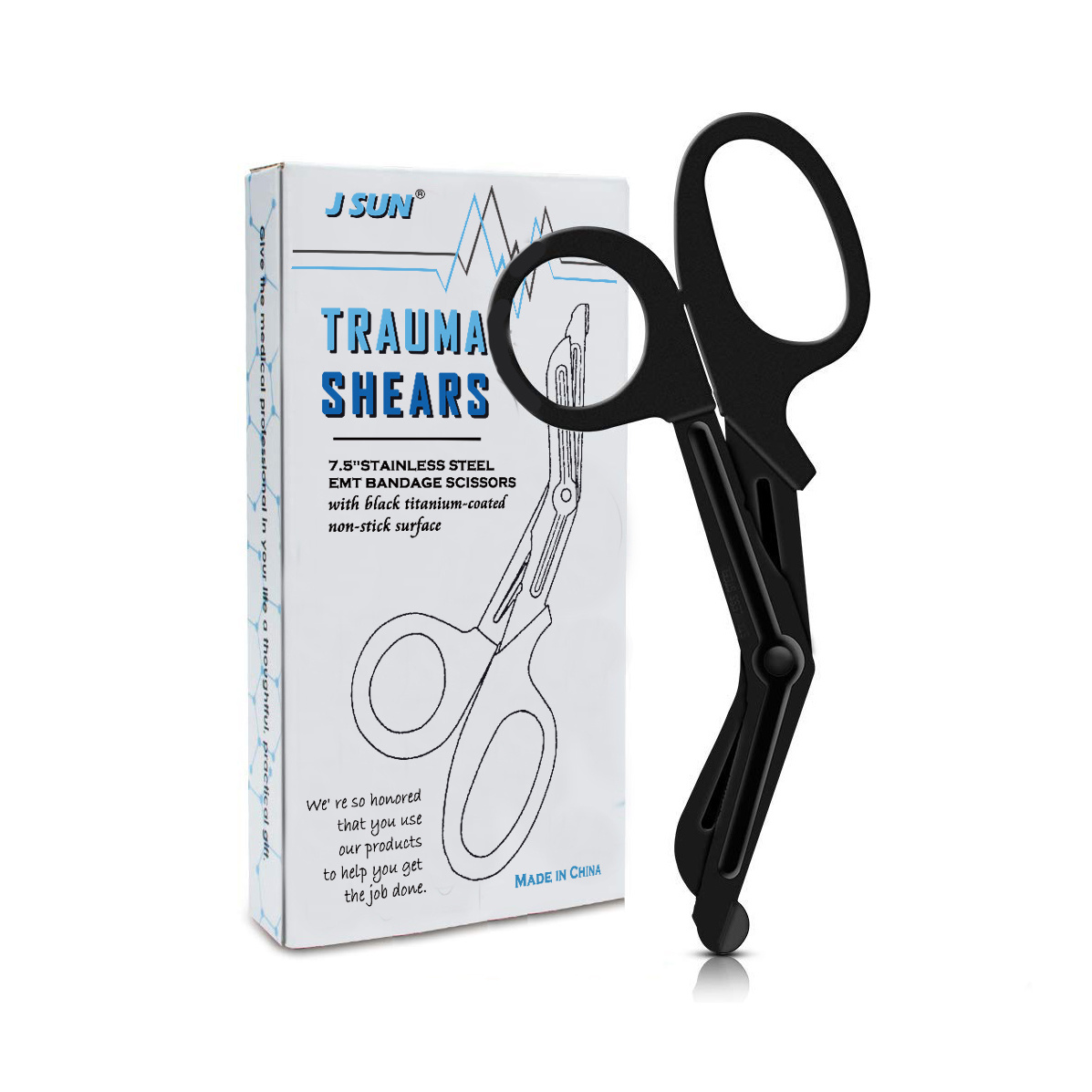 Trauma shears with black non-stick coated blade